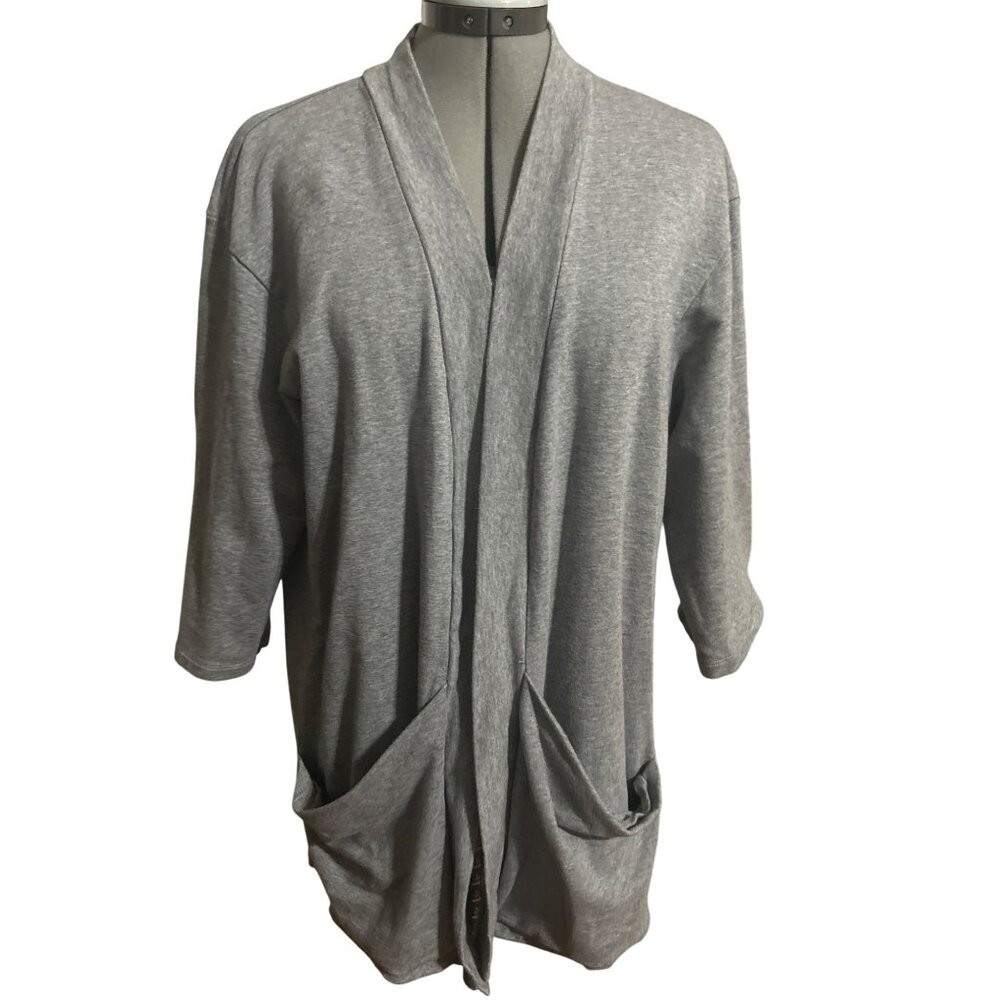 Pure Jill Womens Open Front Short Sleeve Cardigan With Pockets Gray L